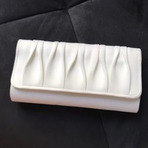NWT La Regale satin ruched off-white clutch